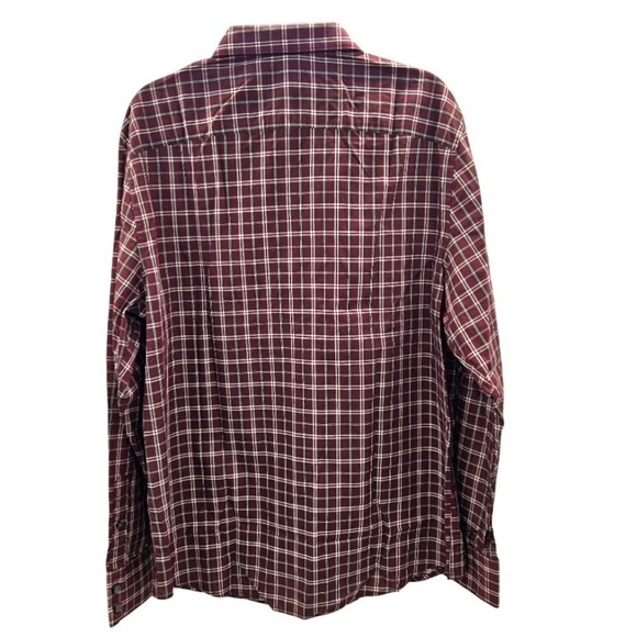 Claiborne Mens Long Sleeve Button Up Plaid Shirt Burgundy White Checkered L - Picture 3 of 12